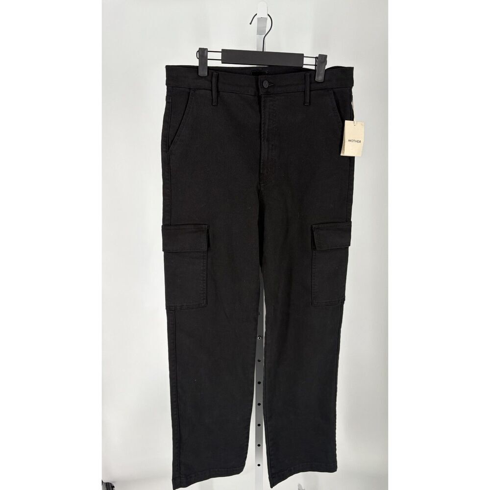 MOTHER Black Cargo Jeans – High Rise Straight Leg
